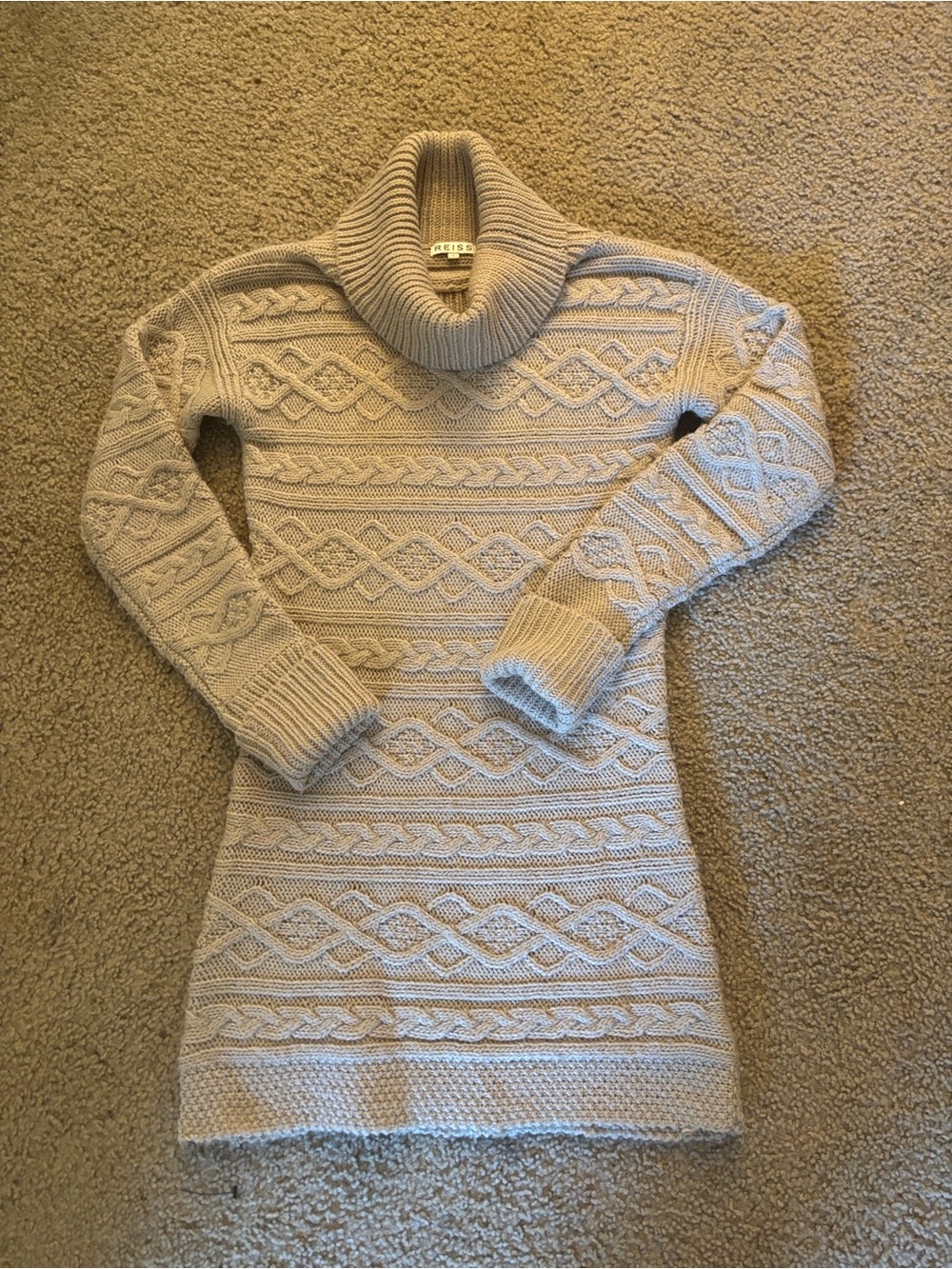 Reiss Cable Knit Turtleneck Sweater Dress - oatmeal sz S
